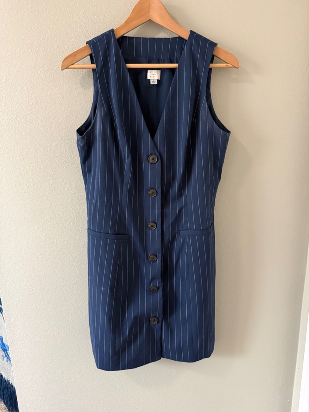 a new day Navy Pinstripe Sleeveless Button-Front Mini Dress